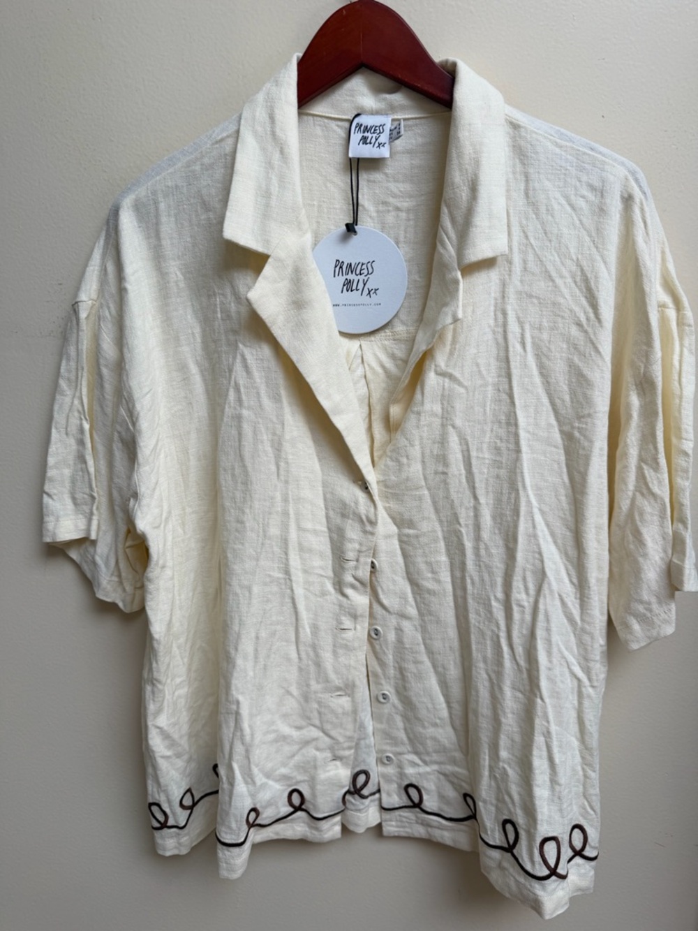 NWT Princess Polly Jamari Cream Button-Up Shirt